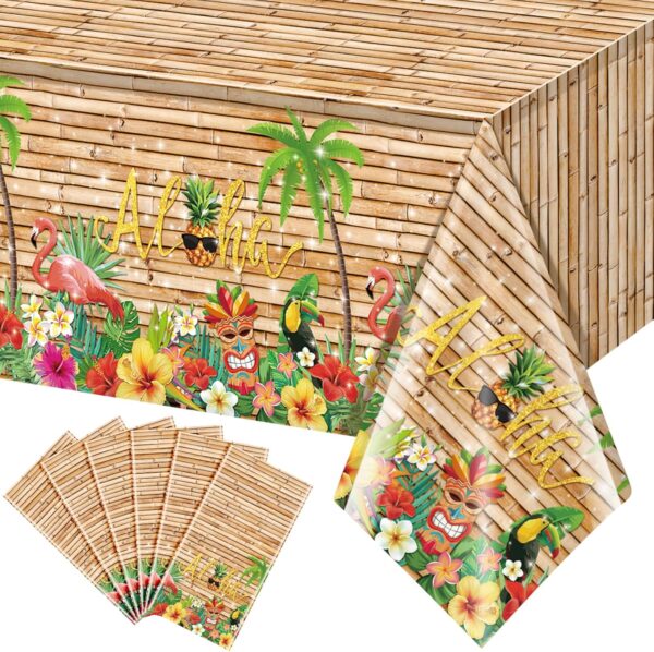 6Pcs Hawaiian Luau Tablecloth Tiki Party Tablecloths Tropical Table Cloth Plastic Disposable Rectangle Table Covers for Tiki Bar Tropical Summer Beach Pool Birthday Party Decorations ,108x 54 Inch - Image 2