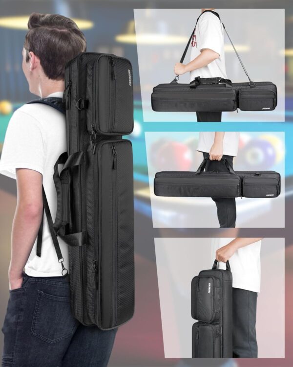 Pool Cue Case, Pool Stick Case 4x5 with Multiple Pockets Holds 4 Butts 5 Shafts, Soft Padded Sturdy Pool Cue Bag, Billiard Cue Backpack with Adjustable Shoulder Straps for Men and Women - Image 8