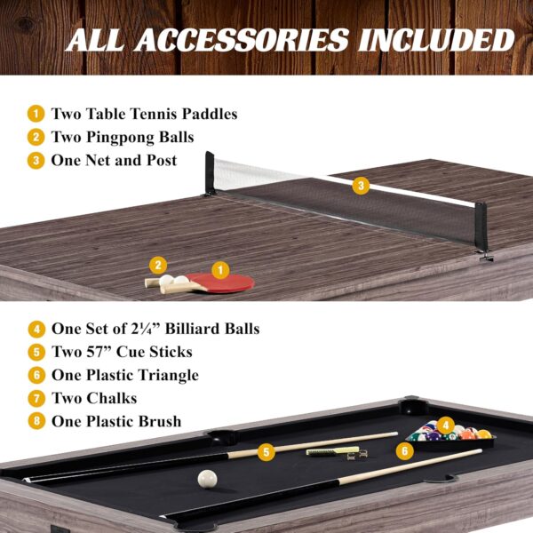 Barrington Billiards Monteray 7’ Drop Pocket Pool Table 3-in-1 Dining Top & Table Tennis with Game Accessories - Mutiple Styles - Image 8