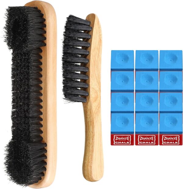 3 Set Billiards Pool Table and Rail Brush Including 12 Pieces Pool Cue Chalk Cubes Snooker Table Wooden Cleaning Brush Kit Table Billiards Accessories, 9 Inches (Beige) - Image 2