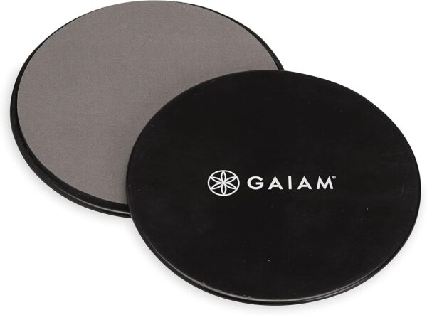 Gaiam Core Sliding Discs - Dual Sided Workout Sliders for Carpet & Hardwood Floor - Home Ab Pads Exercise Equipment Fitness Sliders for Women and Men, Grey/Black - Image 2