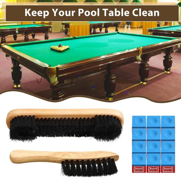 3 Set Billiards Pool Table and Rail Brush Including 12 Pieces Pool Cue Chalk Cubes Snooker Table Wooden Cleaning Brush Kit Table Billiards Accessories, 9 Inches (Beige) - Image 7