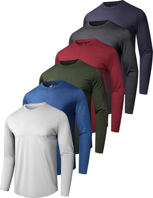 6 Pack Men's Quick Dry Long Sleeve Shirts Moisture Wicking Sun Protection Performance T-Shirt for Casual Workout - Image 2