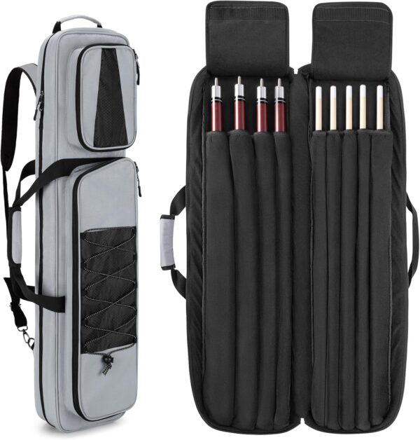 4x5 Pool Cue Case, Billiard Stick Carrying Case Holds 4 Butts and 5 Shafts, Soft Pool Stick Bag with Large Front Accessories Pockets and Shoulder Strap for Easy Carry - Image 2