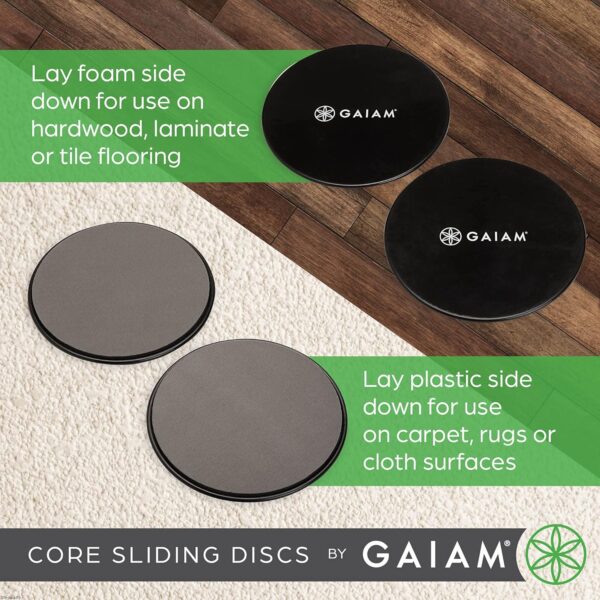 Gaiam Core Sliding Discs - Dual Sided Workout Sliders for Carpet & Hardwood Floor - Home Ab Pads Exercise Equipment Fitness Sliders for Women and Men, Grey/Black - Image 3