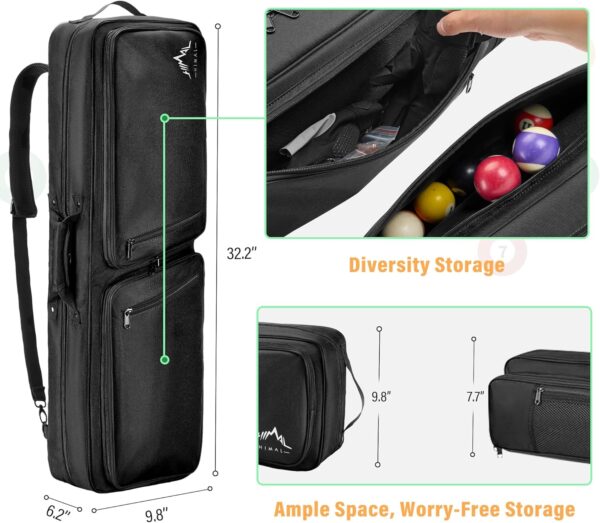 4x4 Pool Cue Case, Soft Padded Pool Stick Case with Adjustable Shoulder Straps, Includes 2 Large Accessories Pockets - Image 4