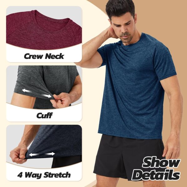 3 Pack Workout Mens Shirts - Dry Fit Causal Moisture Wicking Work Gym Athletic Short Sleeve for Basketball Running - Image 3