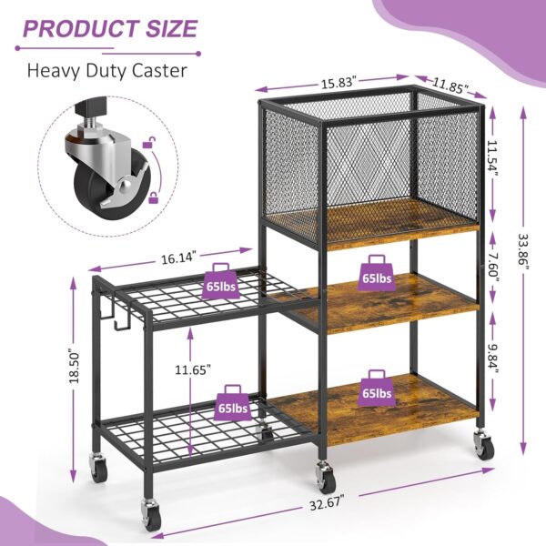 5 Tier Dumbbell Rack, Yoga Mat Storage Rack, Home Gym Storage Rack, Workout Equipment Storage Organizer, Weight Storage Holder Rack with Hooks and Wheels - Image 3