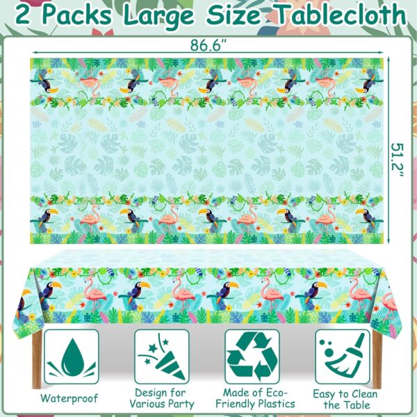 2 Pack Hawaiian Flamingo Table Cloths, Large Disposable Plastic Rectangular Jungle Leaf Table Cover, Tropical Aloha Luau Theme Decorations for Summer Beach Pool Kids Birthday Cocktail Party Supplies - Image 7