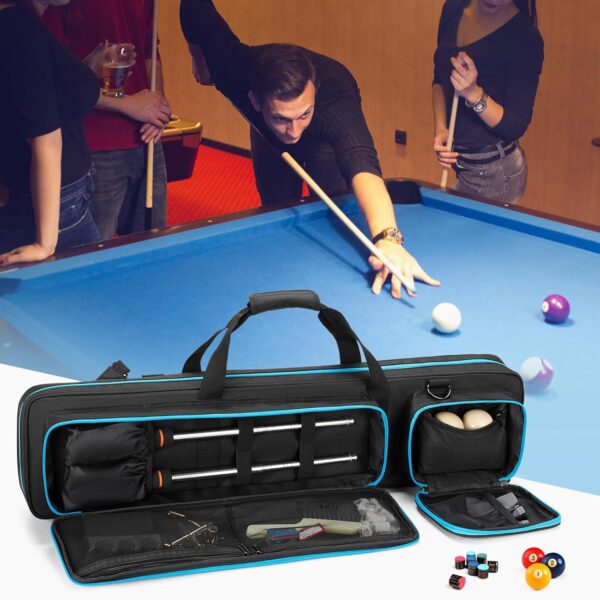 4x4 Pool Cue Case Hold Up to 4 Butts and 4 Shafts, Pool Stick Carrying Case with Front Accessories Pockets, Billiard Cue Cases with Shoulder Straps - Image 8