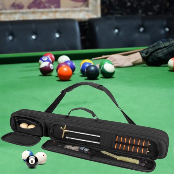 2x2 Pool Cue Case Holds 2 Butts and 2 Shafts, Billiard Pool Cue Stick Carrying Case Bag with Handle and Detachable Shoulder Strap, Soft Padded Pool Cue Bag with Front Accessory Pocket, Black - Image 9