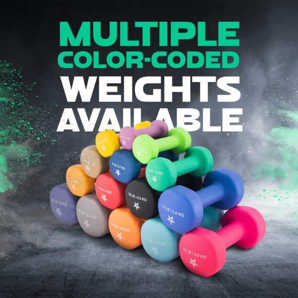 Yes4All Neoprene Coated Dumbbell Hand Weight Sets of 2 - Multiple Weight Options with 15 Colors, Anti-roll, Anti-Slip, Hexagon Shape - Image 5