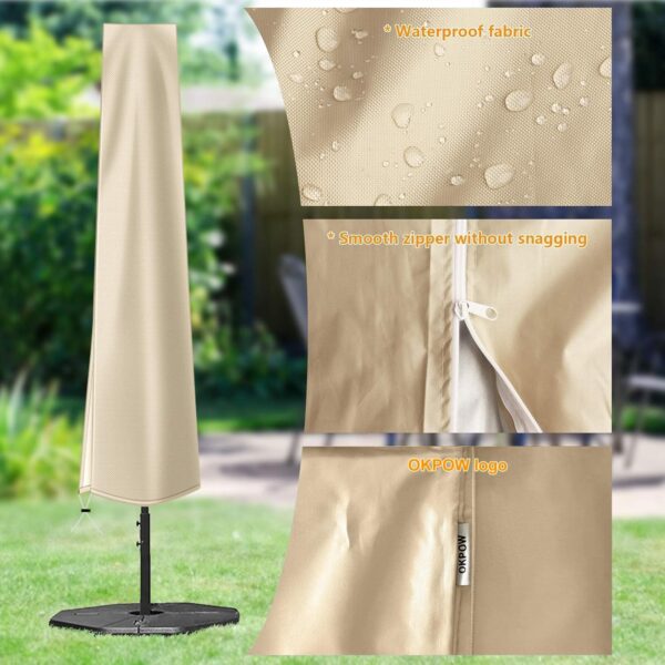 OKPOW Umbrella Cover 420D Oxford Fabric Patio Umbrella Covers Waterproof with Zip, for 9ft to 12ft Garden Outdoor Umbrella (Khaki) - Image 4