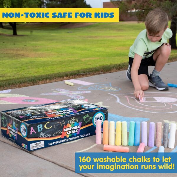 160 PCS Sidewalk Chalks Set Non-Toxic Washable Jumbo Chalk for Outdoor Art Play, Painting on Chalkboard, Blackboard and Playground - Image 5