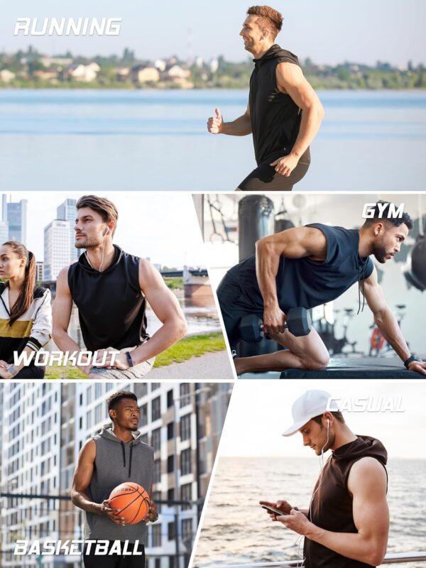 3 Pack Men's Sleeveless Workout Hoodies Dry Fit Quick Dry T Shirts with Hoods Running Gym Muscle Hooded Tank Top - Image 7