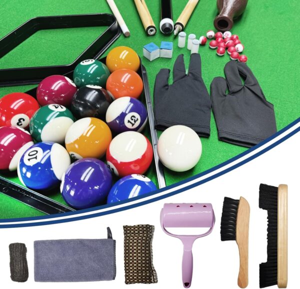 95pcs Pool Table Accessories Pool Set,Pool Balls Billiard Set with Triangle and Diamond Ball Rack,Pool Cue,Cue Chalk, Pool Cue Tip,Table Stickers,Cue Cloth,Pool Table Brush Set, Pool Cue Cleaner Set - Image 7