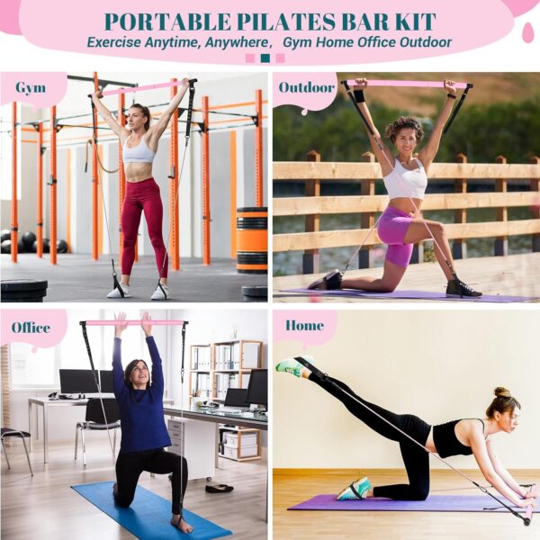 Pilates Bar Kit with Resistance Bands, Multifunctional Yoga Pilates Bar with Heavy-Duty Metal Adjustment Buckle, Portable Home Gym Pilates Resistance Bar Kit for Women Full Body Workouts - Image 8