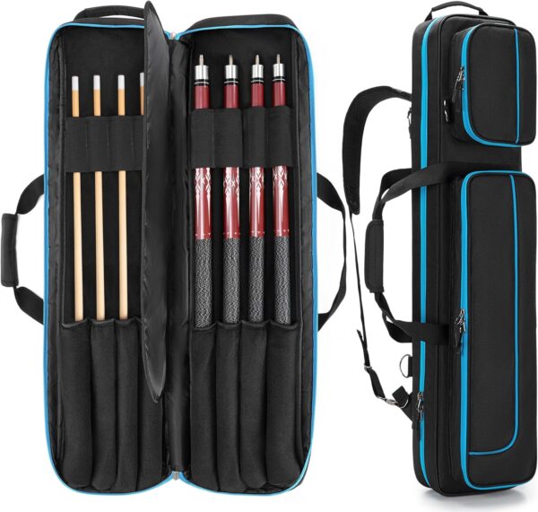 4x4 Pool Cue Case Hold Up to 4 Butts and 4 Shafts, Pool Stick Carrying Case with Front Accessories Pockets, Billiard Cue Cases with Shoulder Straps - Image 2