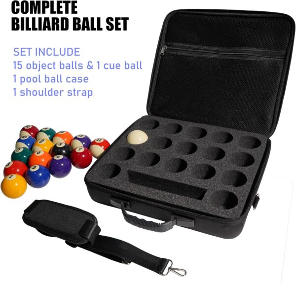 Complete Billiard Ball Set Balls and Case, Deluxe 2-1/4" Regulation Size Billiard Pool Balls, Complete 16 Professional Ball Set with Padded Billiard Pool Ball Travel Case Carrying Case Storage Box - Image 3