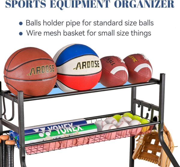 Mythinglogic Sports Equipment Garage Organizer,Garage Ball Storage for Sports Gear and Toys, Rolling Ball Cart with Wheels for Indoor/Outdoor Use - Image 4