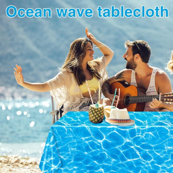 10Pcs Ocean Waves Plastic Tablecloth 54 x 108 Inch Ocean Under The Sea Tablecloth,Ocean Party Table Cover Water Print Table Cover Suitable for Party, Beach, Seaside Party Table Cloth - Image 7