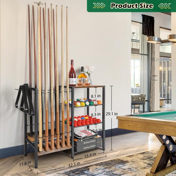 Pool Stick Holder Floor Stand up to 12 Cue Sticks, Pool Cue Holder with Balls Storage, Pool Table Accessories Stand Large Pool Cue Rack Equipment Organizer Cue Stick Holder for Billiard Game Room - Image 7