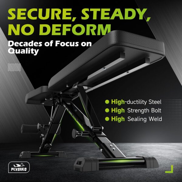 FLYBIRD Weight Bench, Adjustable Strength Training Bench for Full Body Workout with Fast Folding-New Version - Image 3