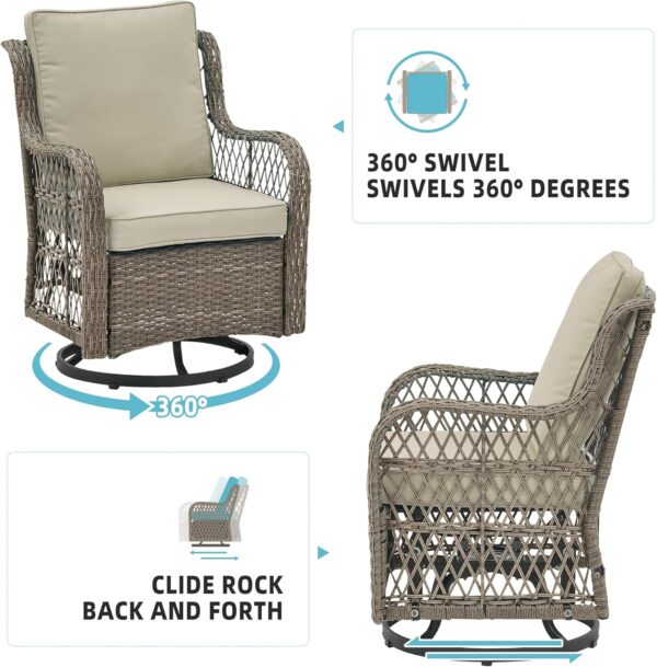 3 Pieces Outdoor Wicker Swivel Chair Set, Swivel Rocking Chairs Set of 2 with Rattan Side Table, 360-Degree Swivel Rocking Chair for Patio Porch Pool - Image 4