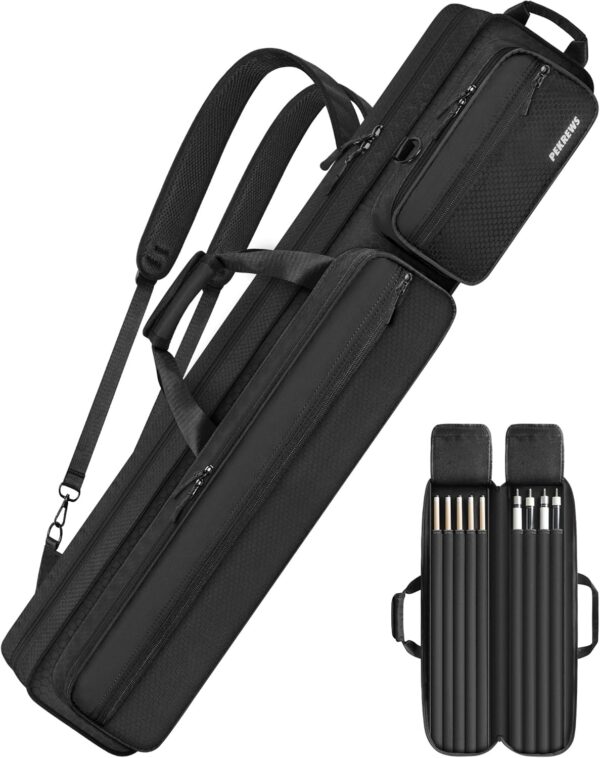 Pool Cue Case, Pool Stick Case 4x5 with Multiple Pockets Holds 4 Butts 5 Shafts, Soft Padded Sturdy Pool Cue Bag, Billiard Cue Backpack with Adjustable Shoulder Straps for Men and Women - Image 2