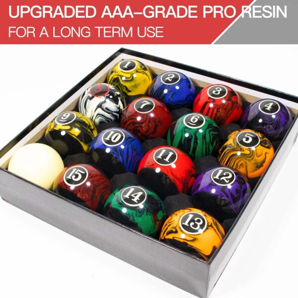 Dark Marble-Swirl Billiard Balls AAA-Grade, Complete Set of 16 Pool Balls, 2-1/4" Regulation Size and Weight Professional Tournament Pool Table Balls - Image 3