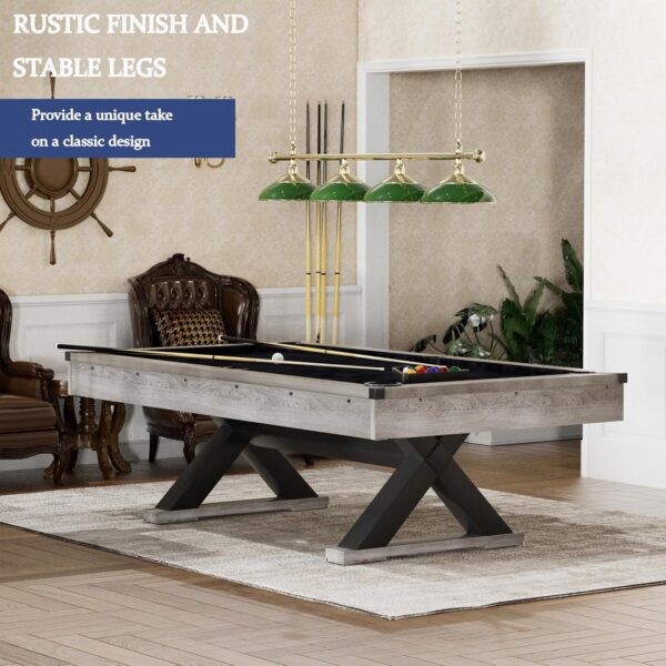 7 FT Pool Table with Rustic Finish,Modern Billiards Table with 2 Cue Sticks, Billiard Balls, Cues, Cleaning Brush,Stable Legs,Black Cloth, Rustic Grey,84.1" L x 46.5" W x 32" H - Image 4