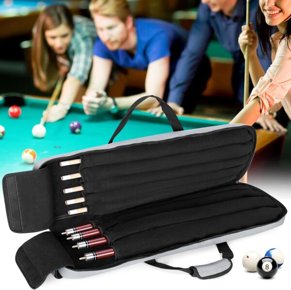 4x5 Pool Cue Case, Billiard Stick Carrying Case Holds 4 Butts and 5 Shafts, Soft Pool Stick Bag with Large Front Accessories Pockets and Shoulder Strap for Easy Carry - Image 8