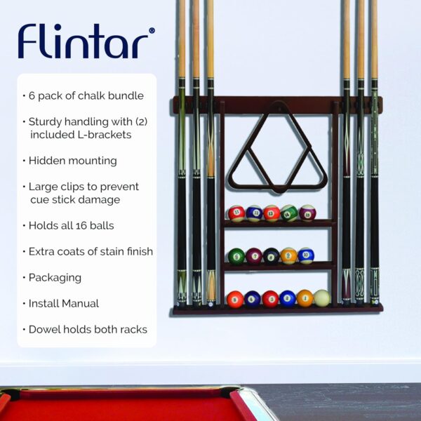 Flintar Wall Mount Cue Rack, Premium Quality Made in Taiwan, Billiards Pool Cue Stick holder, Real Solid Hardwood, Improved Direct Wall Mounting, Cue Rack Only, Mahogany Finish - Image 7