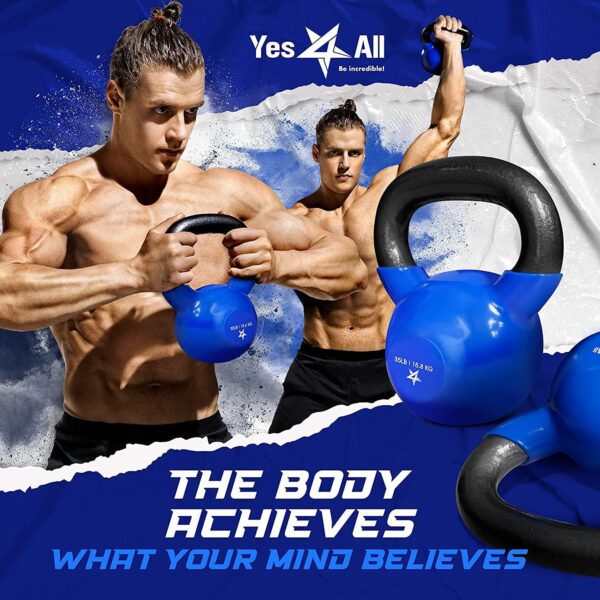 Yes4All 5-65lbs Kettlebells Vinyl Coated Cast Iron for Dumbbell Weights Exercises, Gym, Fitness, Full Body Workout Equipment Push up, Grip and Strength Training - Image 7