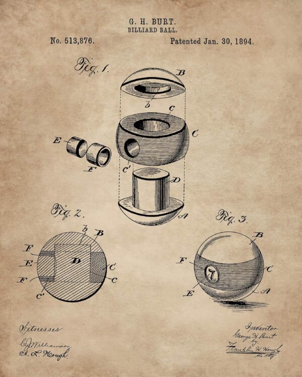 ArtCantHurtU Billiards Accessories Pool Game Room Wall Decor Billiard Table Equipment Pool Balls Billiard Set Chalk Atlas Que Poster Sign Patent Prints 8"x10" (Set of 6) - Image 9