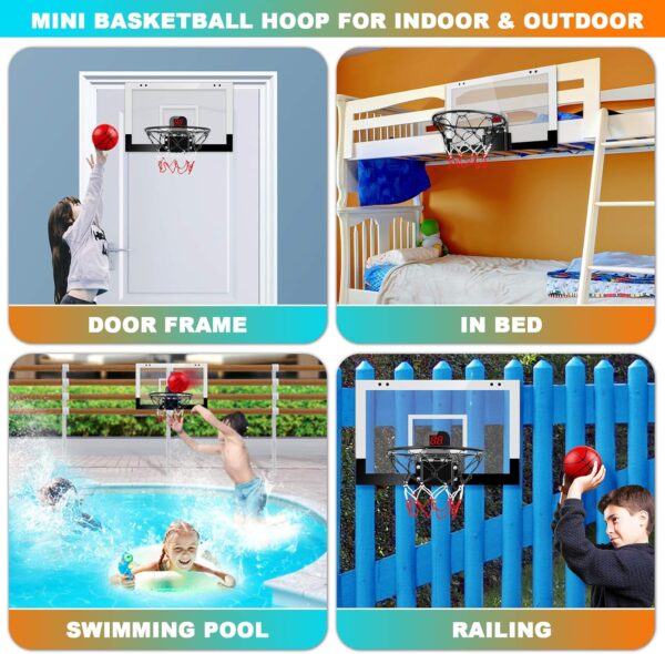 Indoor Basketball Hoop Boys Gifts for Teens and Adults Door Room Basketball Hoop Mini Hoop with Electronic Scoreboard, 3 Balls and Batteries Basketball Toys for 8 9 10 11 12 - Image 5