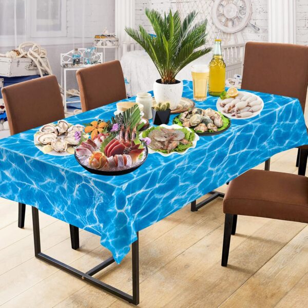 3 Pieces Ocean Tablecloth - Under The Sea Ocean Waves Table Cloths, Plastic Rectangle Blue Water Print Table Cover for Beach Pool Birthday Party Decorations Table Decor Supplies Favors, 108 x 54 Inch - Image 3