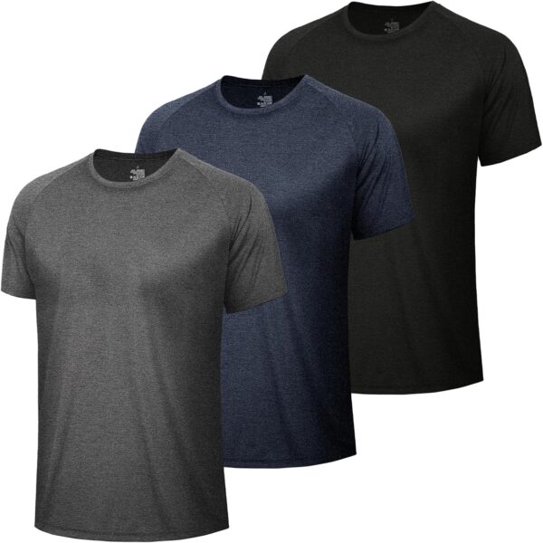 3 Pack Workout Mens Shirts - Dry Fit Causal Moisture Wicking Work Gym Athletic Short Sleeve for Basketball Running - Image 2