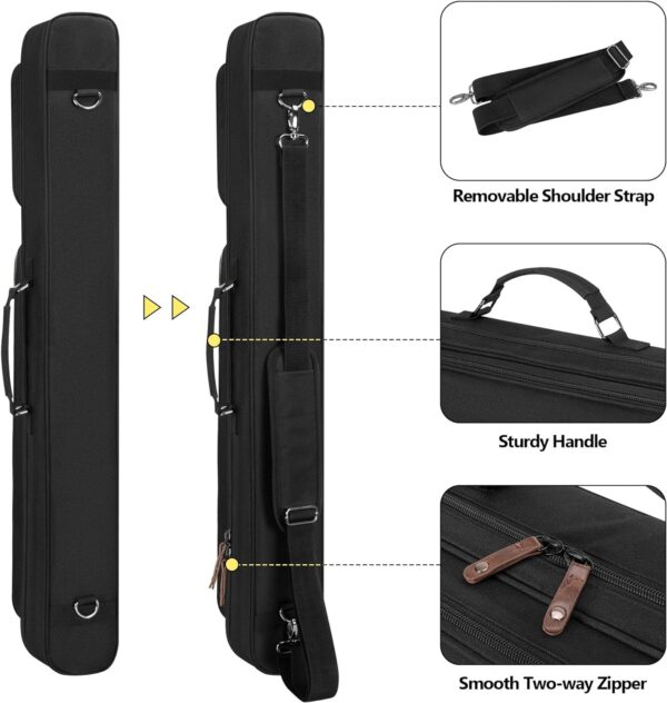 2x2 Pool Cue Case Holds 2 Butts and 2 Shafts, Billiard Pool Cue Stick Carrying Case Bag with Handle and Detachable Shoulder Strap, Soft Padded Pool Cue Bag with Front Accessory Pocket, Black - Image 5