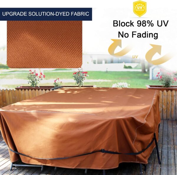 NettyPro Patio Table Cover Rectangular 105 x 75 Inch, 600D Heavy Duty Waterproof Outdoor Furniture Covers for Dining Table and Chair Rectangular, Brown - Image 4