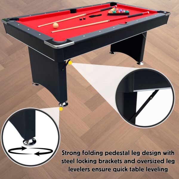 6 FT Pool Table. Includes Billiard Tables Accessories- 2 Pool Cues, Set of Pool Table Balls, Triangle, Pool Table Brush, Chalk, No Assembly, Portable - Image 8