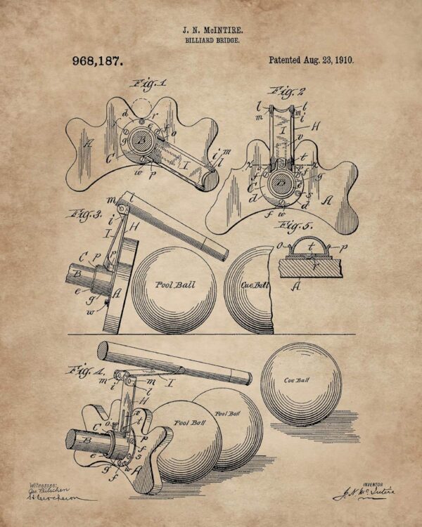 ArtCantHurtU Billiards Accessories Pool Game Room Wall Decor Billiard Table Equipment Pool Balls Billiard Set Chalk Atlas Que Poster Sign Patent Prints 8"x10" (Set of 6) - Image 10