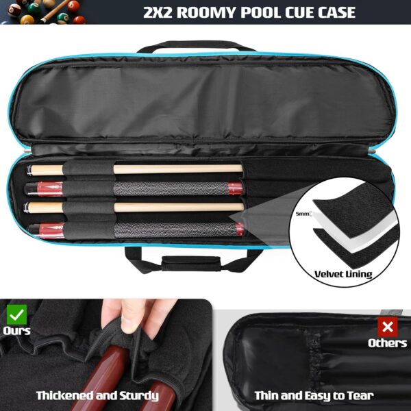 2x2 Pool Cue Case Holds 2 Butts and 2 Shafts, Soft Pool Stick Holder Case with Front Accessories Pocket, Billiard Cue Carrying Cases with Shoulder Strap for Easy Carry - Image 4