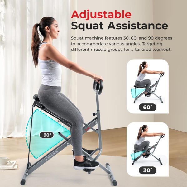 Sunny Health & Fitness Row-N-Ride Squat Assist Trainer, Foldable & Easy Setup Exercise Equipment w/Adjustable Resistance, Home Gym Training Machine for Arm, Glute & Leg Workout, Optional in Colors - Image 4