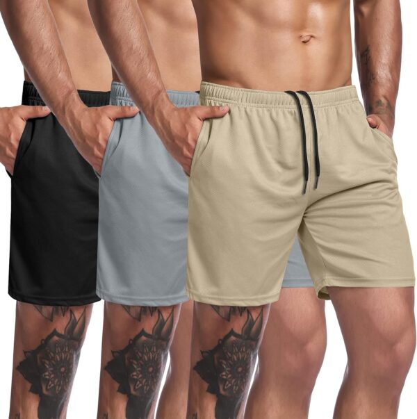 COOFANDY Men's 3 Pack Workout Gym Shorts Mesh Athletic Shorts Lightweight Bodybuilding Training Short Pants with Pockets - Image 2