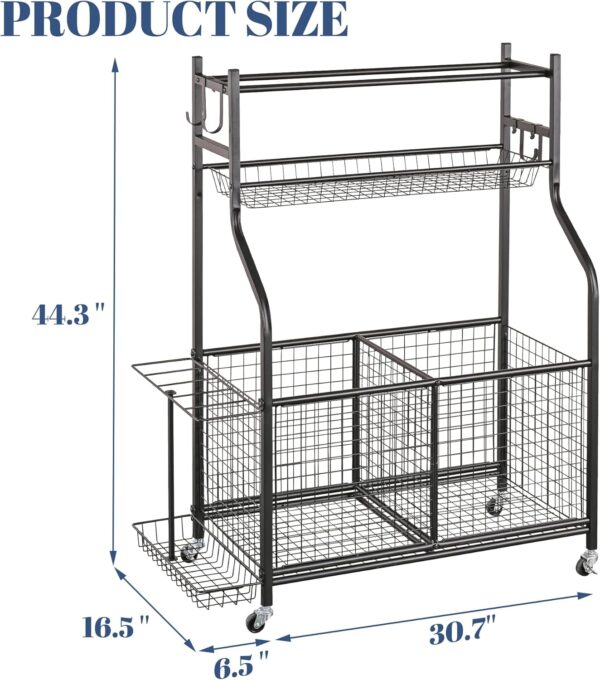 Mythinglogic Sports Equipment Garage Organizer,Garage Ball Storage for Sports Gear and Toys, Rolling Ball Cart with Wheels for Indoor/Outdoor Use - Image 7