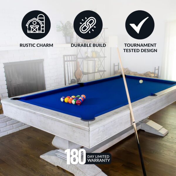 Hathaway Montecito 8 Ft Furniture Pool Table – Includes Cue Sticks, Billiard Balls – Modern Design Perfect for Family, Home, Dining, or Living Room – Blue Felt with Driftwood Finish - Image 5