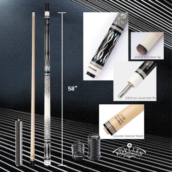 KONLLEN Pool Cue Stick Pro Taper Canadian Maple Billiard Pool Sticks for Adults with Low Deflection Shaft (10.5mm/11.5mm/12.5mm Tip) Professional Billiard Cue Set with Extension and Cue Case - Image 3