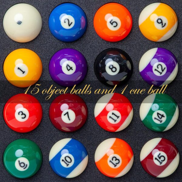 Pool Balls Billiard Set - Regulation Size - 17 Pc Professional Pool Set w/Cue Ball and Sleek Black and Silver Case - Multi Colored - Ball Size 2.25" 57.15mm - Image 3