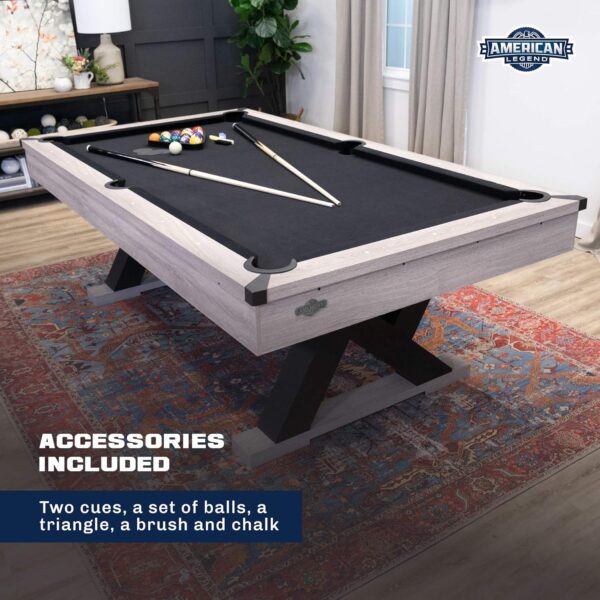 American Legend Kirkwood 90” Billiard Table with Rustic Finish, K-Shaped Legs and Black Cloth, Brown - Image 6